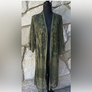 Dizzy Gal Kimono Duster Cardigan Size Large Green Lace Long Goth Swagger New